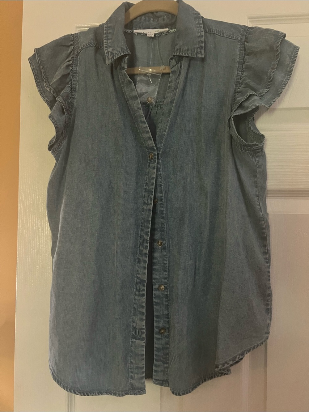 Sleeveless Chambray Button-Down Top - Light Blue